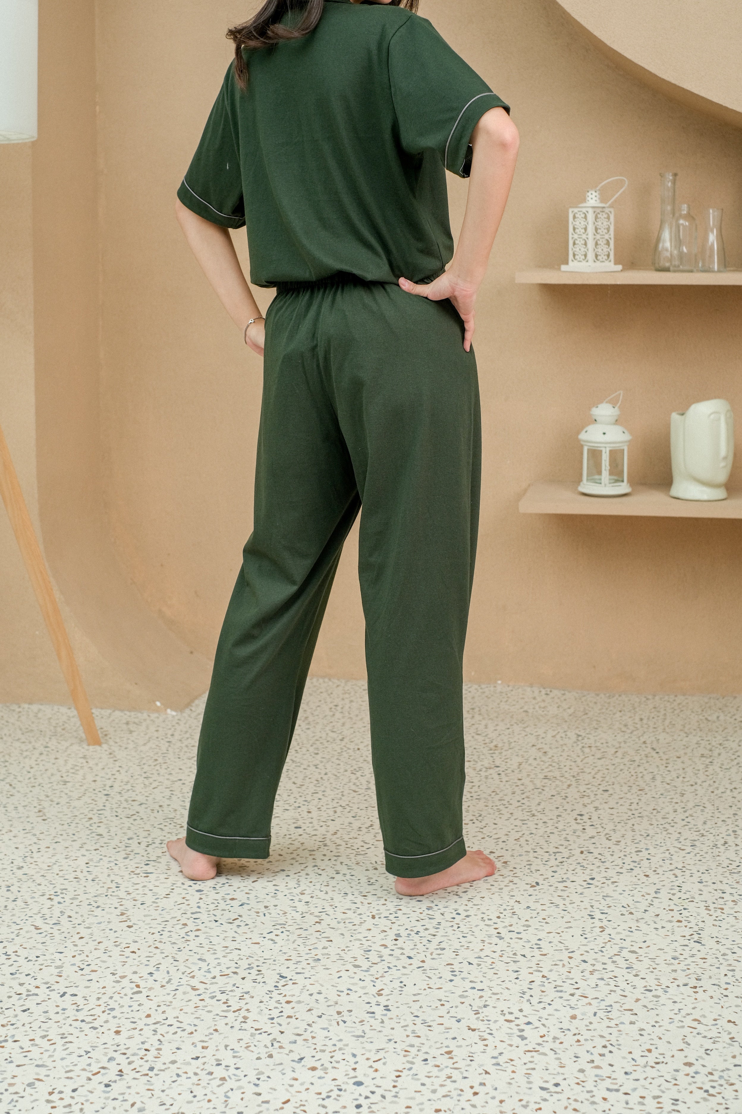 Women Mason Olive Cotton Long Pajamas Set