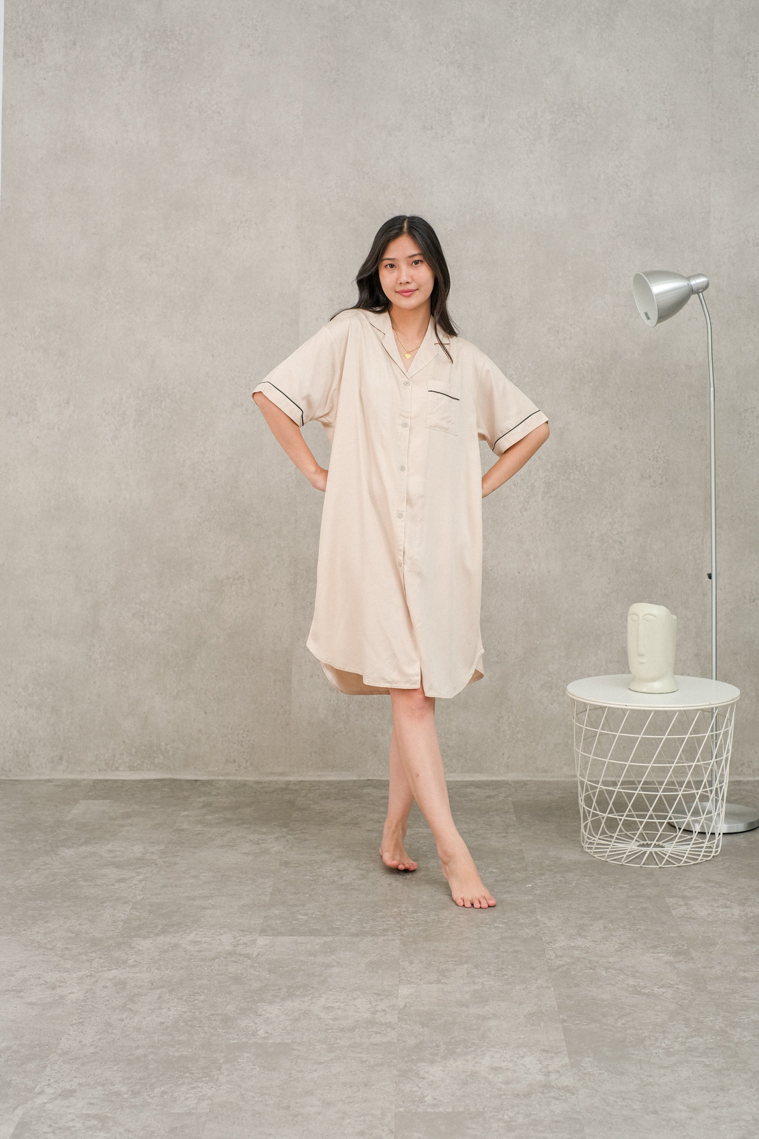 Women Milan Cream Viscose Rayon Sleepshirt Set