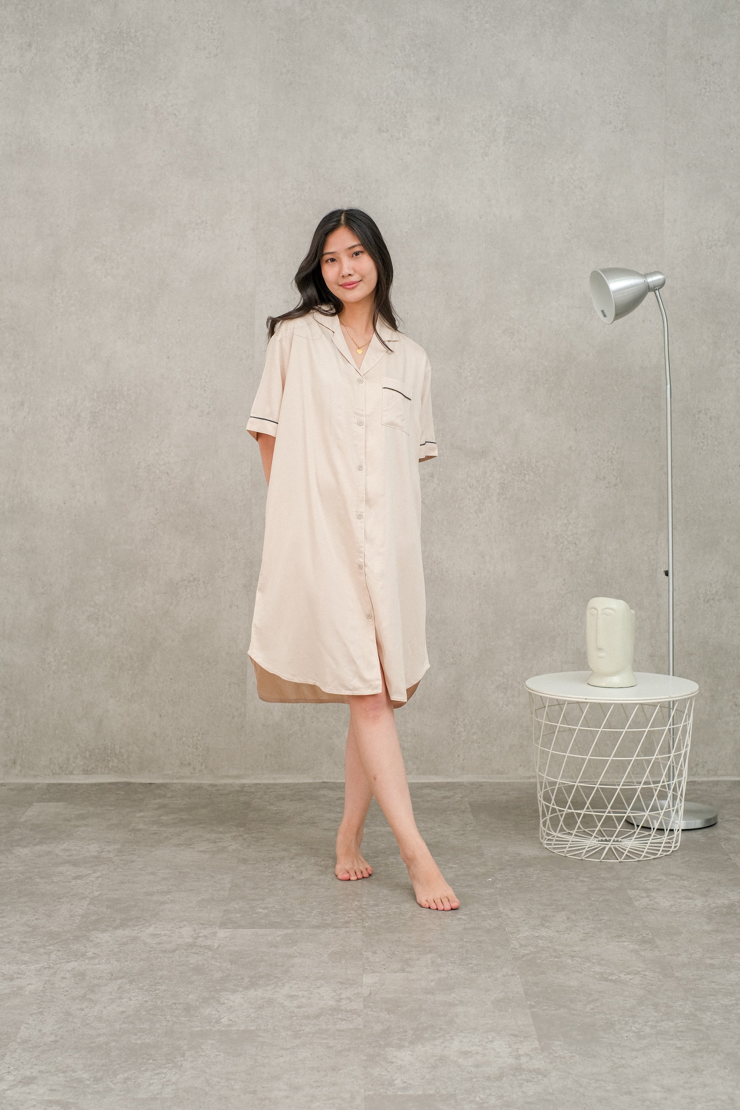 Women Milan Cream Viscose Rayon Sleepshirt Set