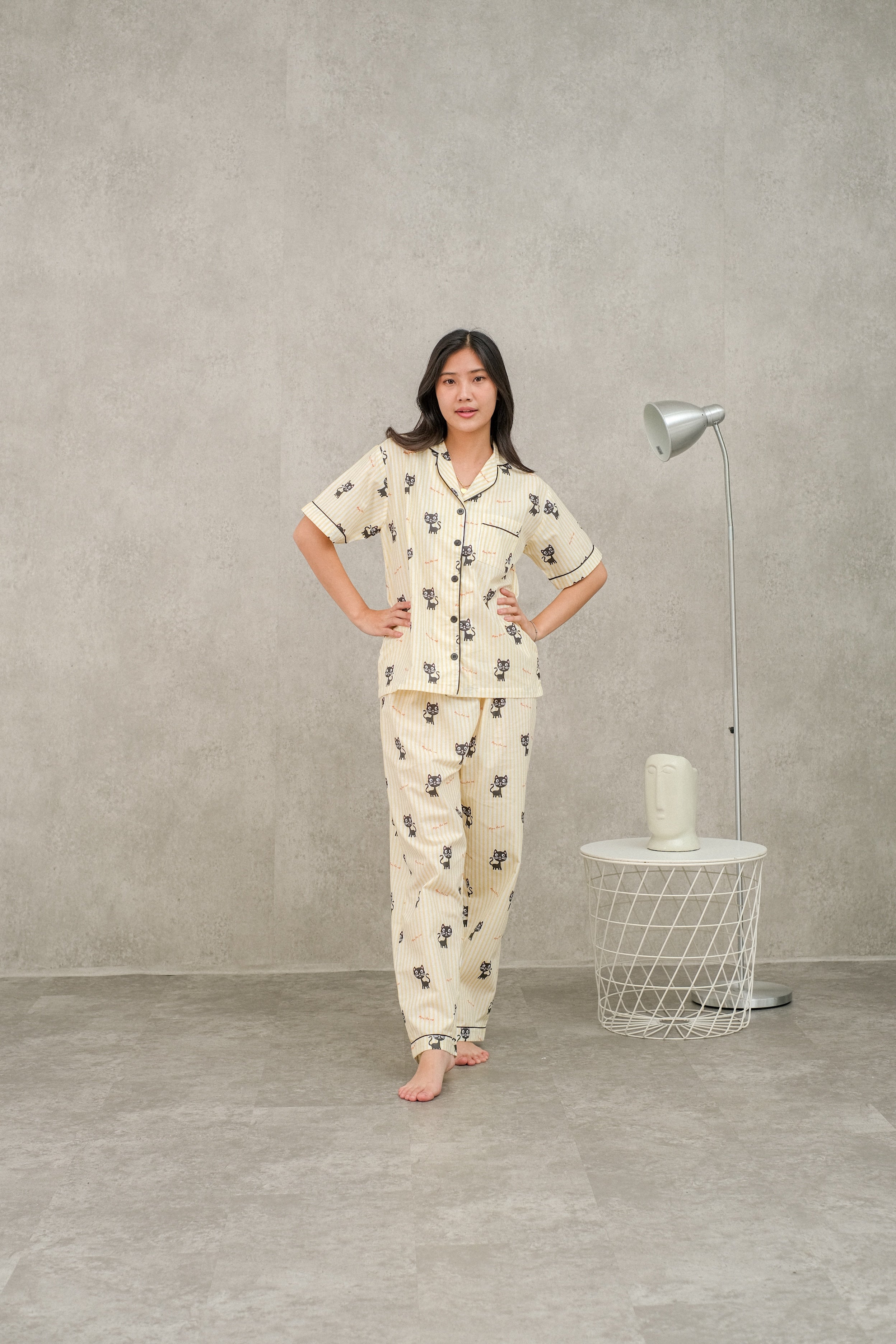 Women Catty Cotton Short or Long Pants Pajamas Set