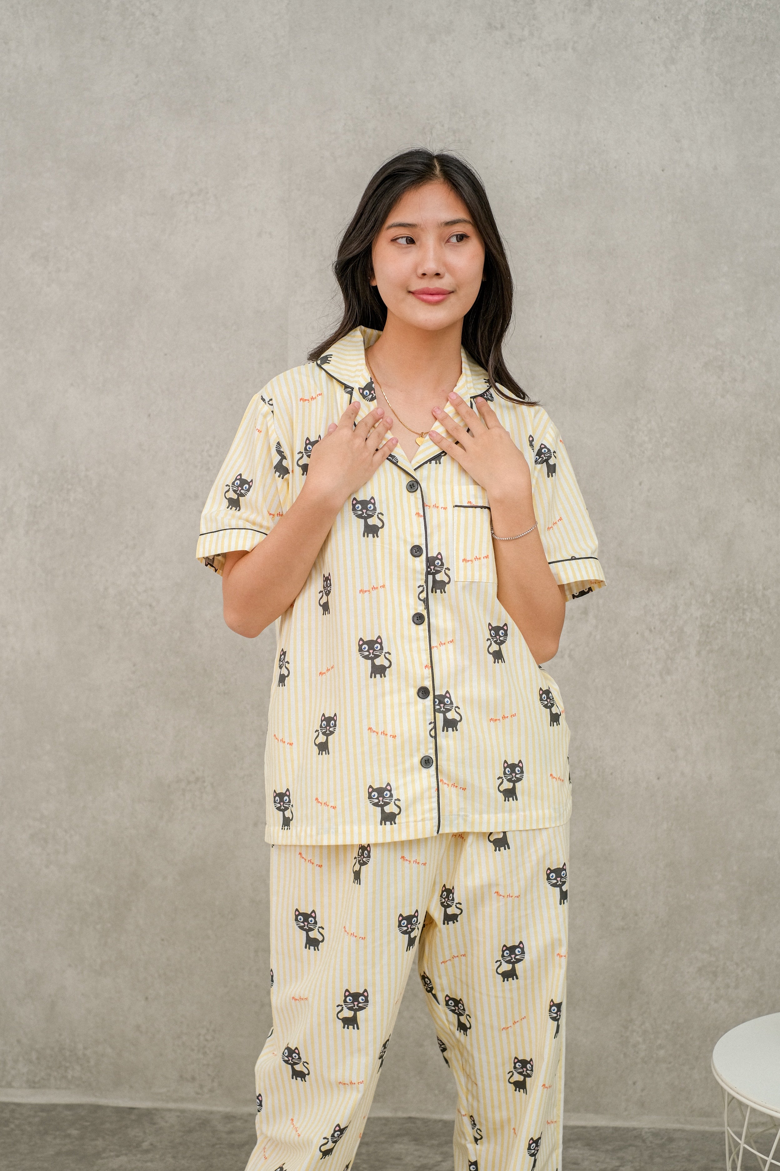 Women Catty Cotton Short or Long Pants Pajamas Set