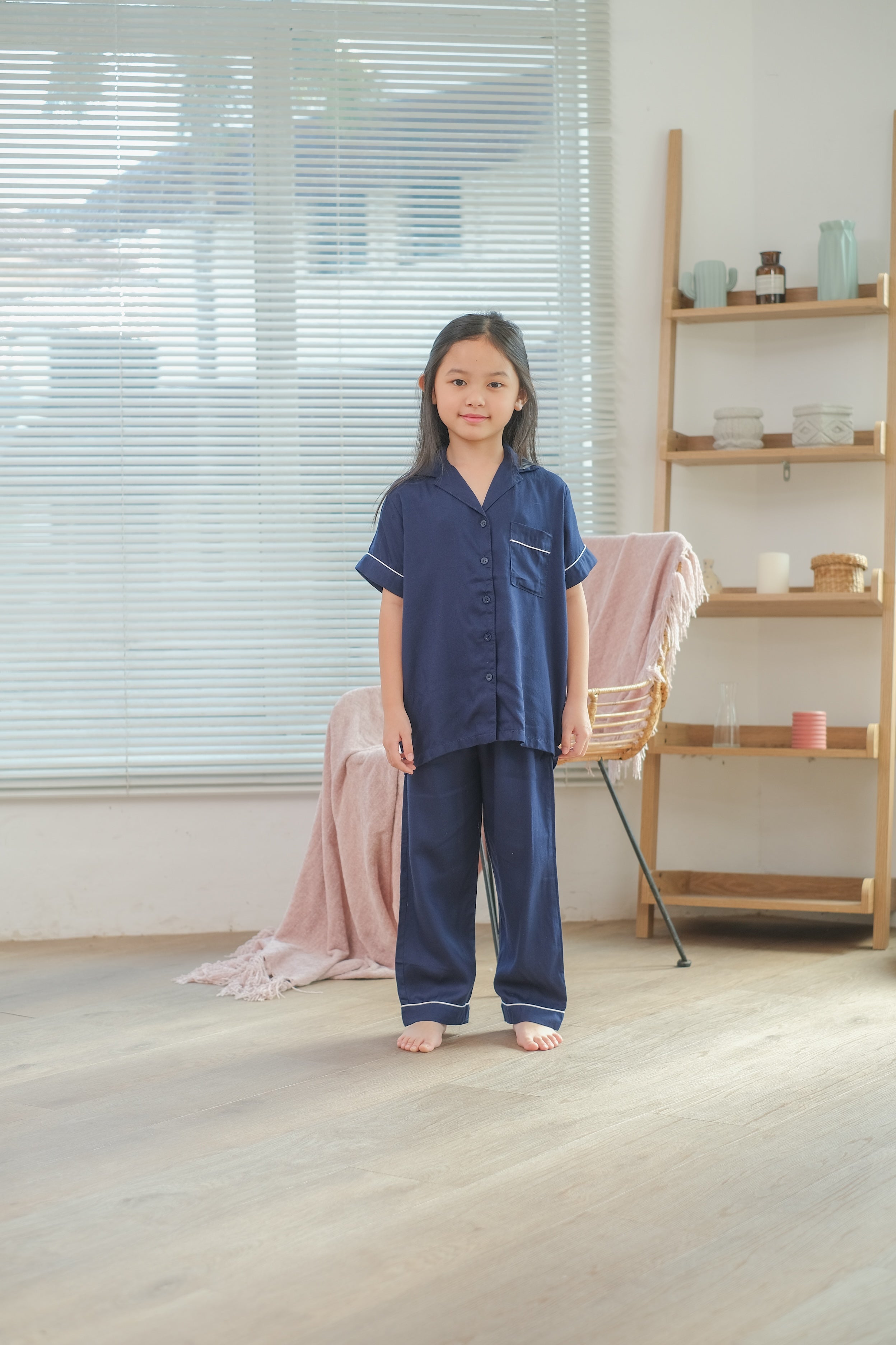 Milan Navy Viscose Rayon Short Sleeves Pajamas Set for Kids