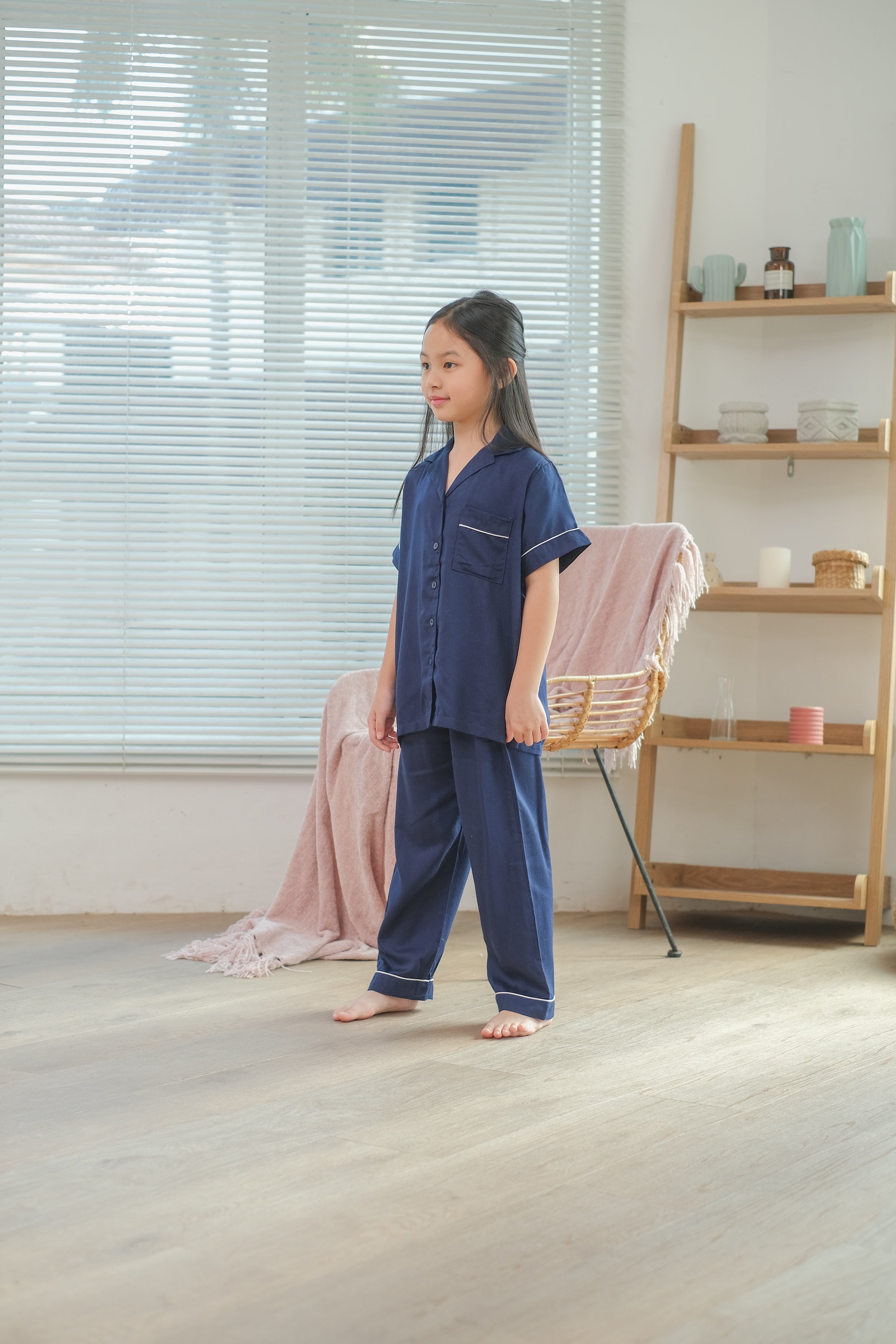 Milan Navy Viscose Rayon Short Sleeves Pajamas Set for Kids