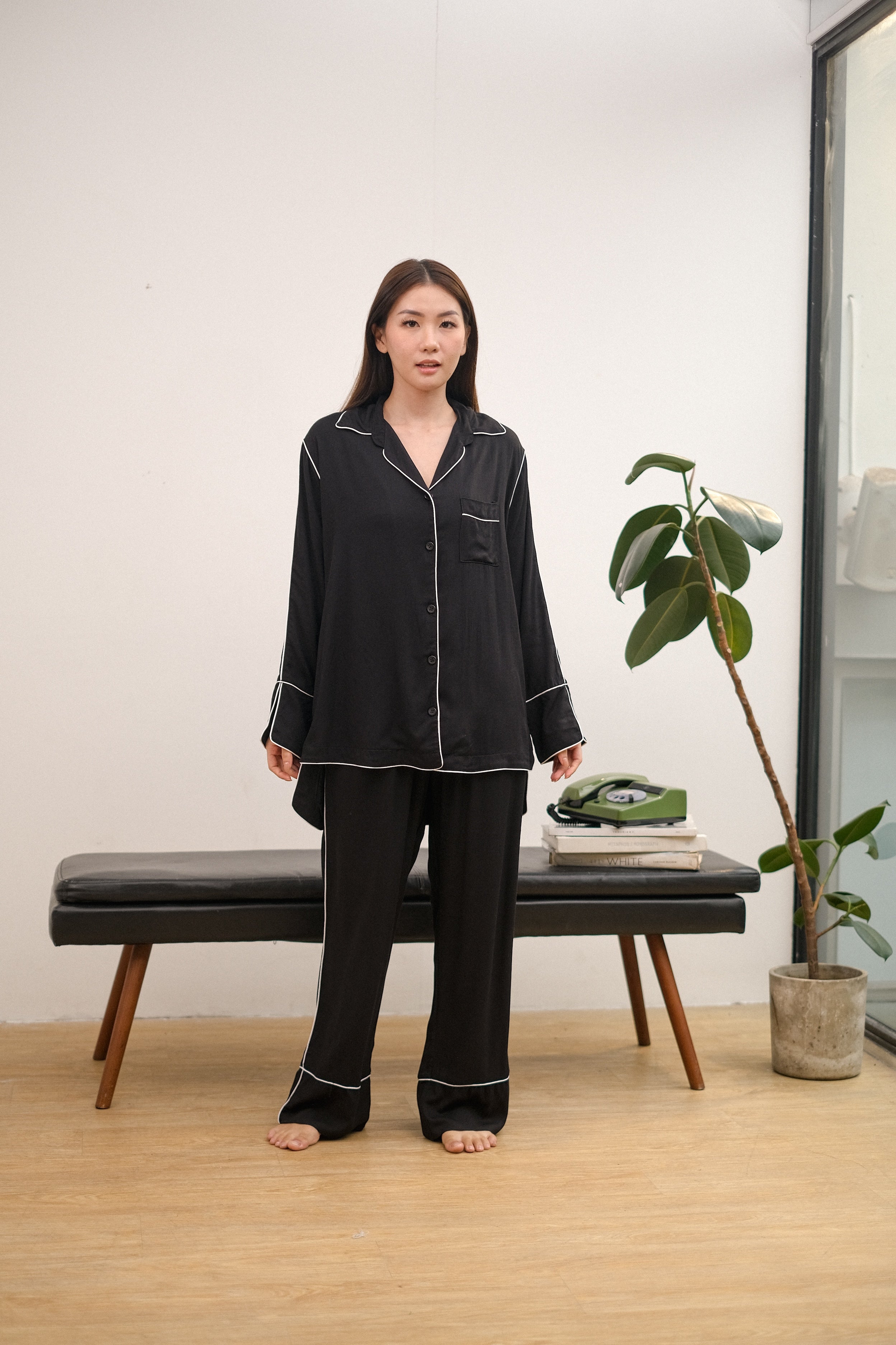 Lorena Noir Viscose Rayon Long or Short Pajamas Set