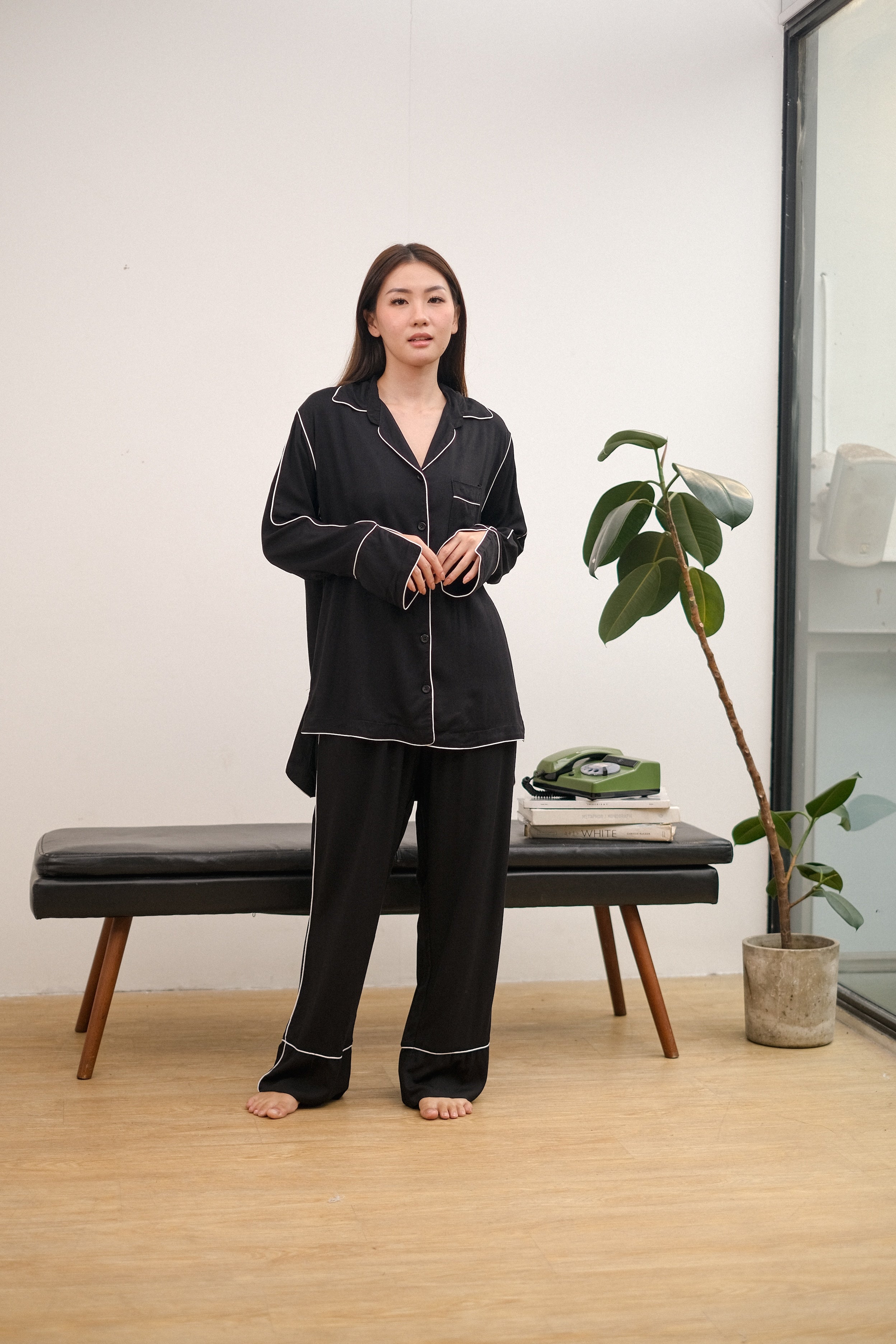 Lorena Noir Viscose Rayon Long or Short Pajamas Set