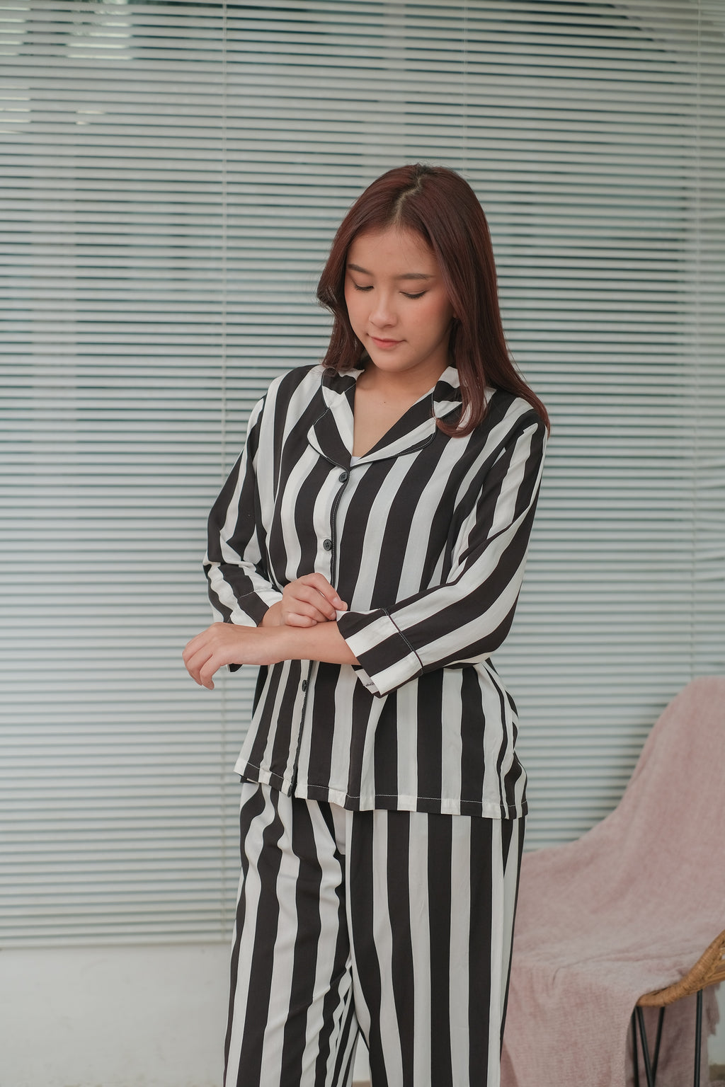 Women's Black Striped Nightgown