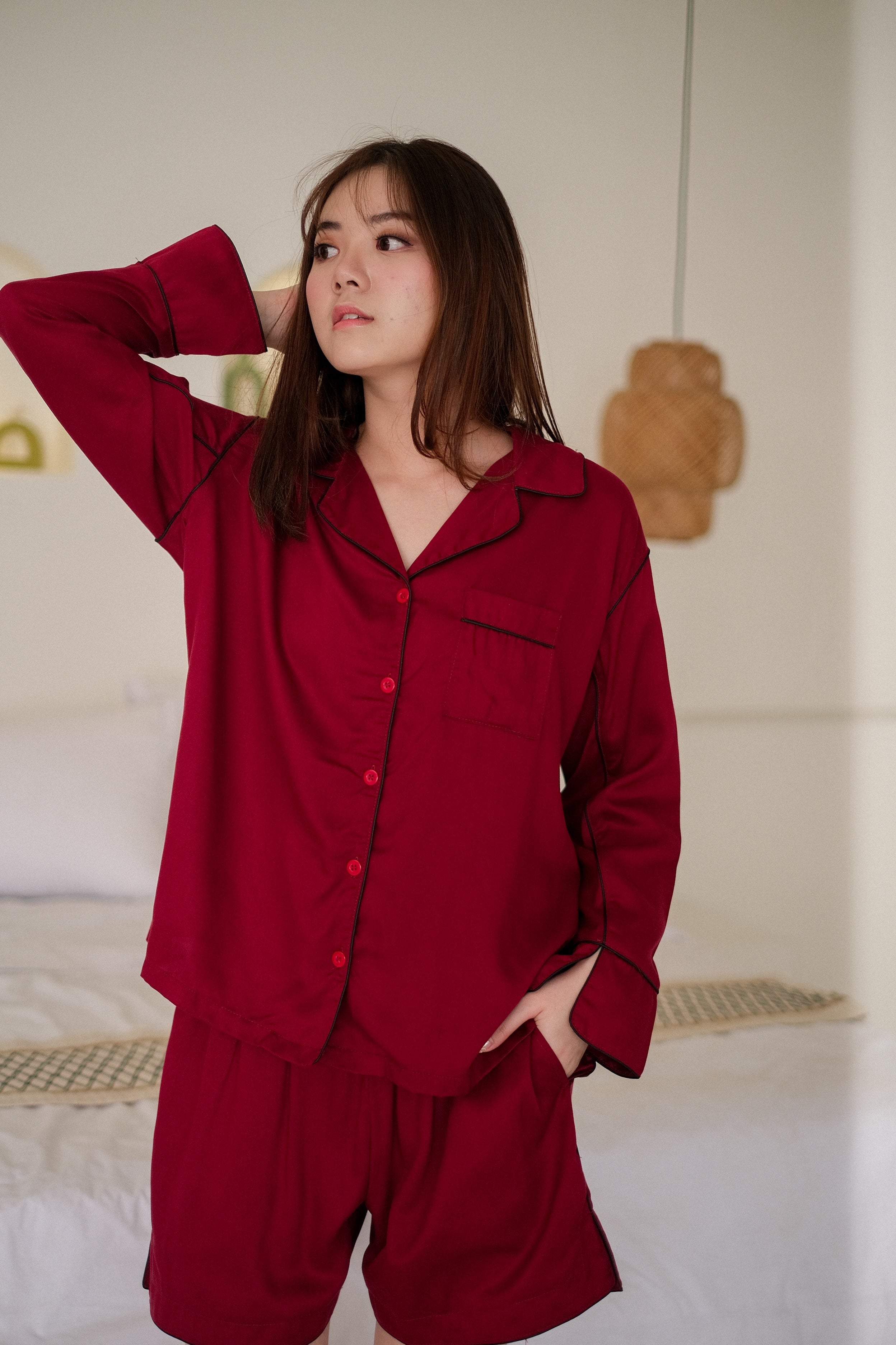 Lucinda Oversized Ruby Red Viscose Rayon Short Pajamas Set