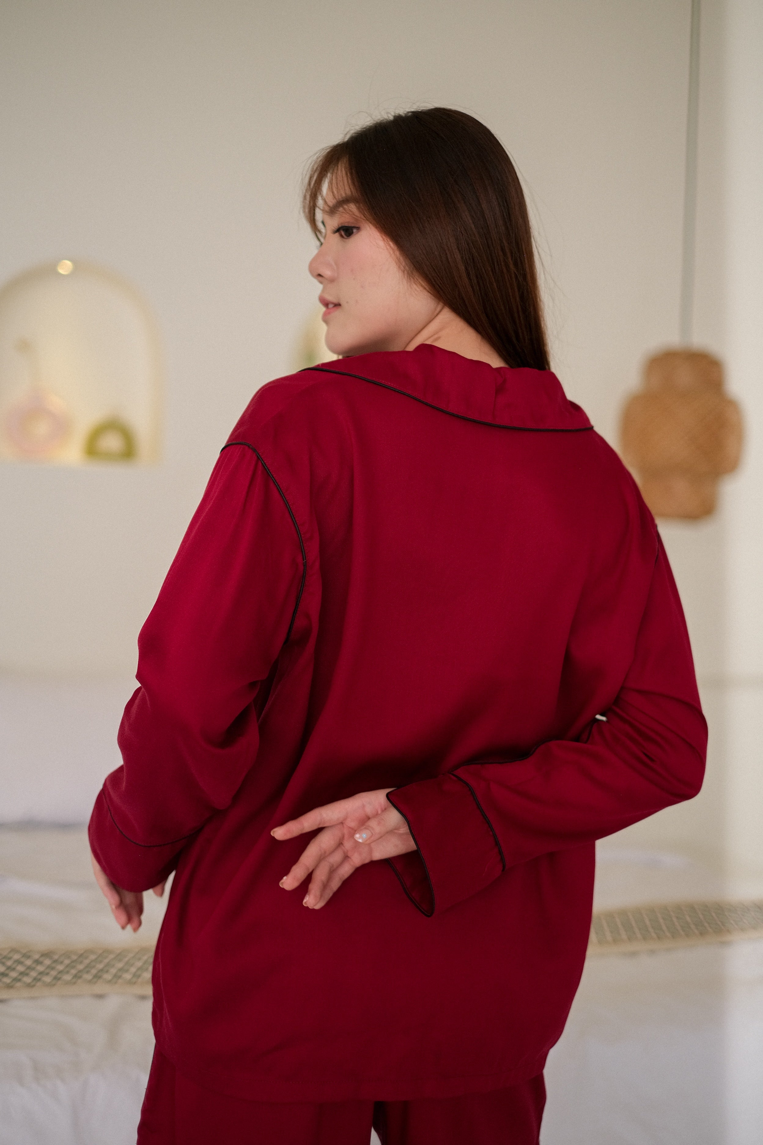 Lucinda Oversized Ruby Red Viscose Rayon Short Pajamas Set