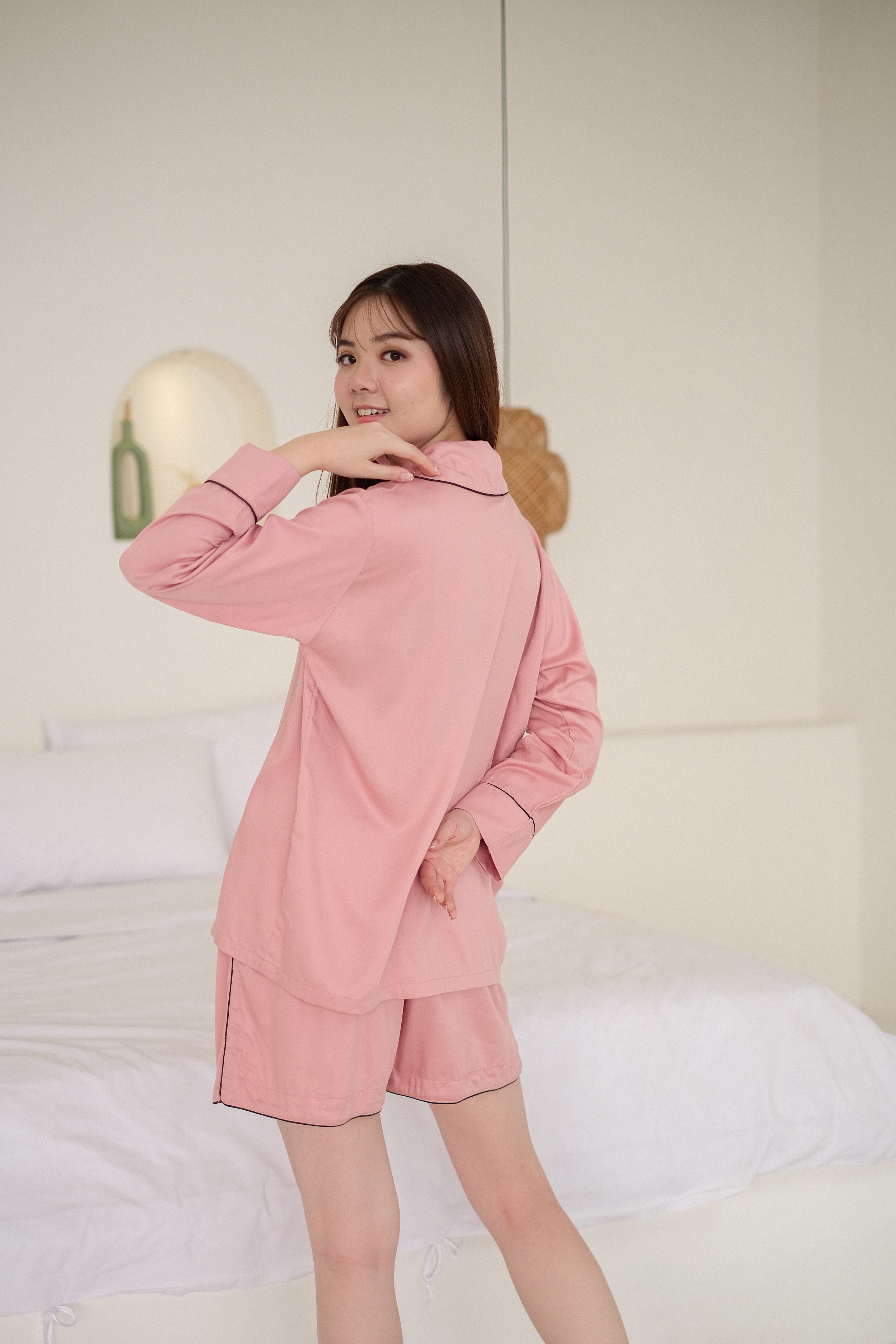 Lucinda Oversized Pink Salmon Viscose Rayon Short Pajamas Set