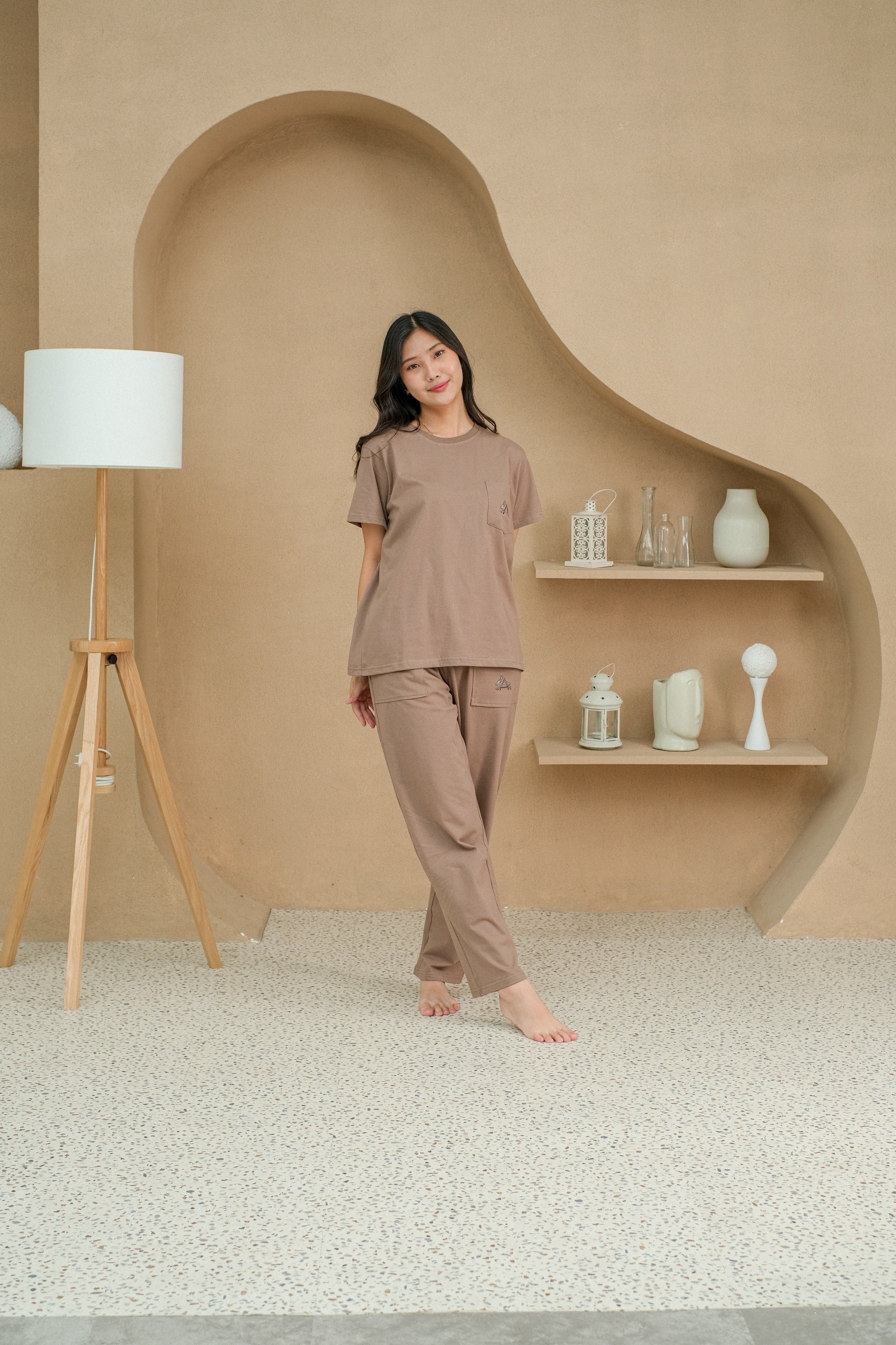 Women Coco Brown Cotton Long Pajamas Set