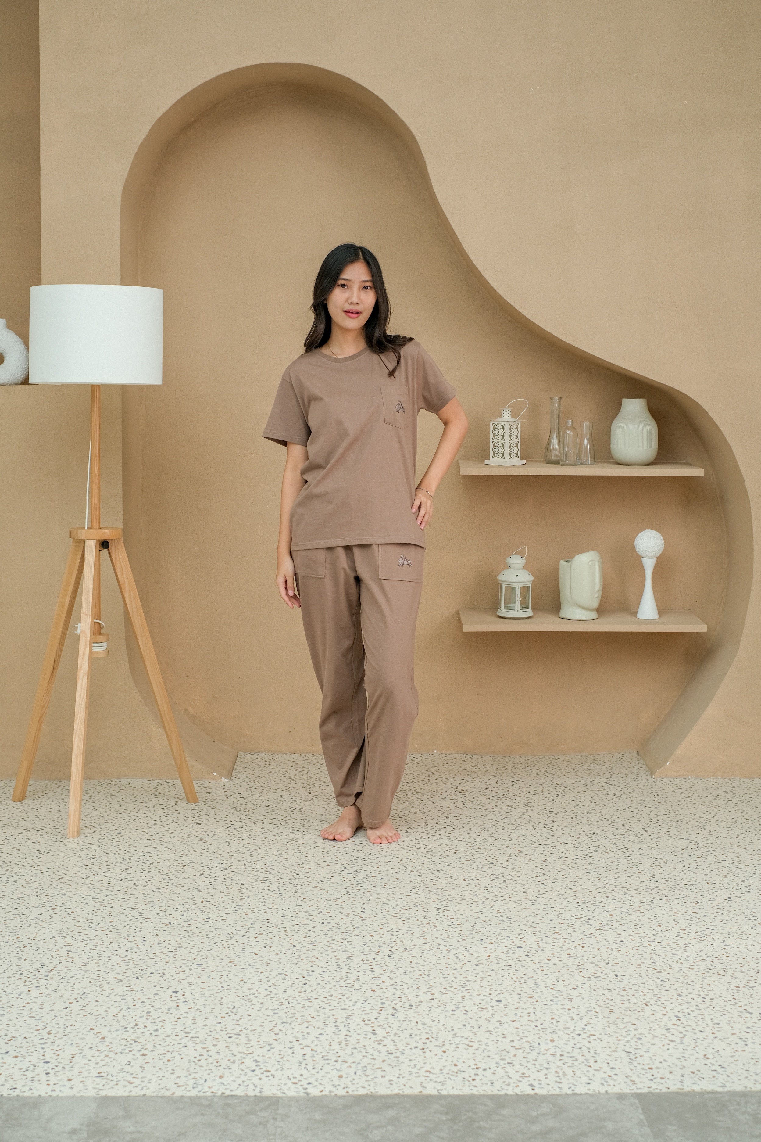 Women Coco Brown Cotton Long Pajamas Set