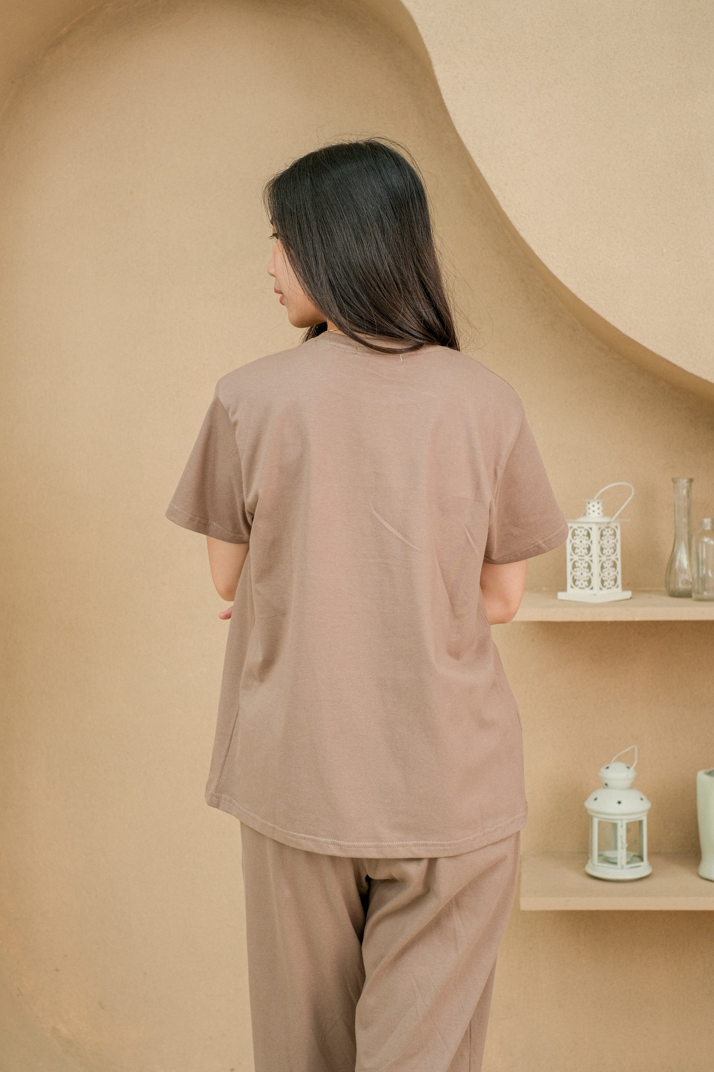 Women Coco Brown Cotton Long Pajamas Set