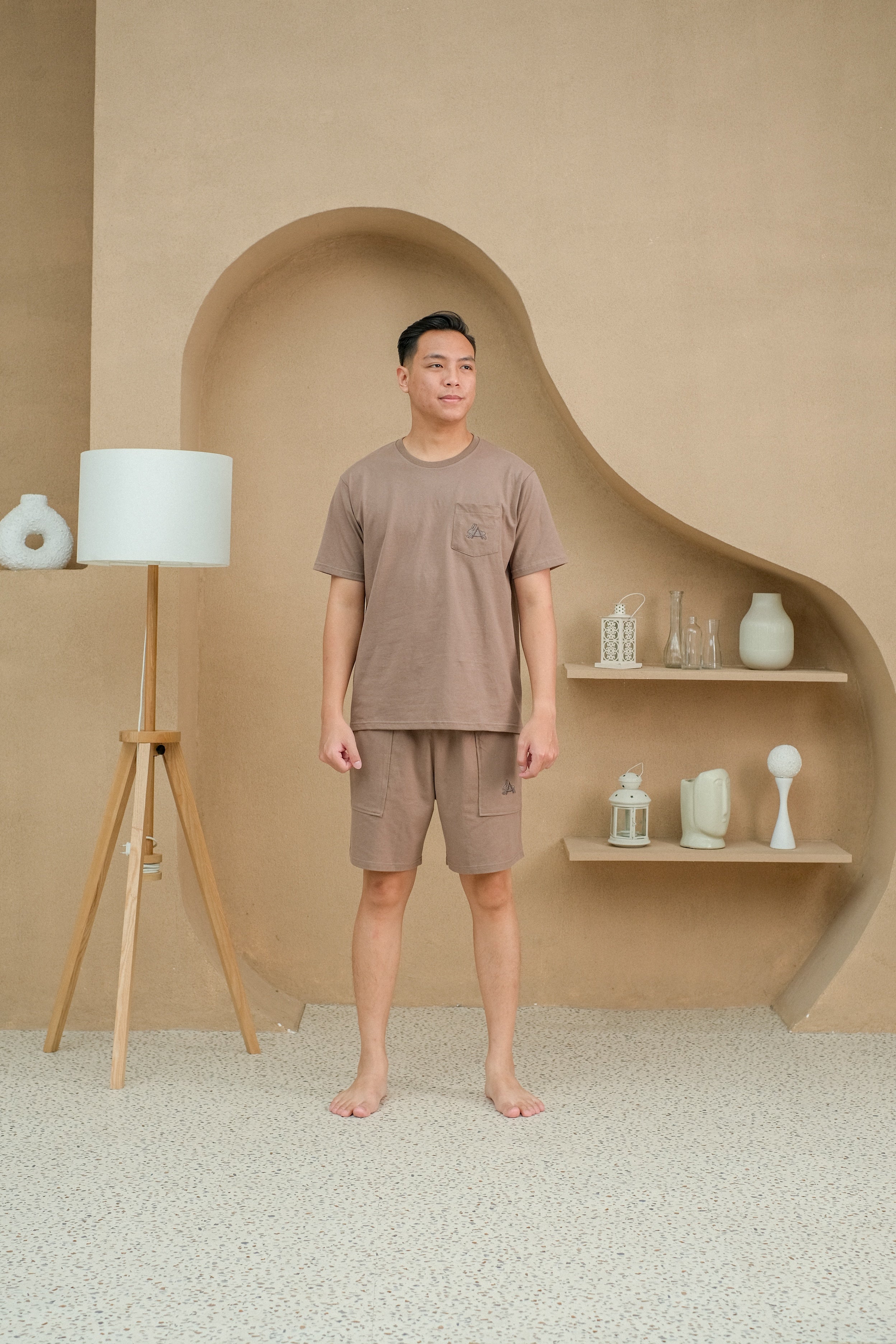 Men Coco Brown Cotton Short Pajamas Set