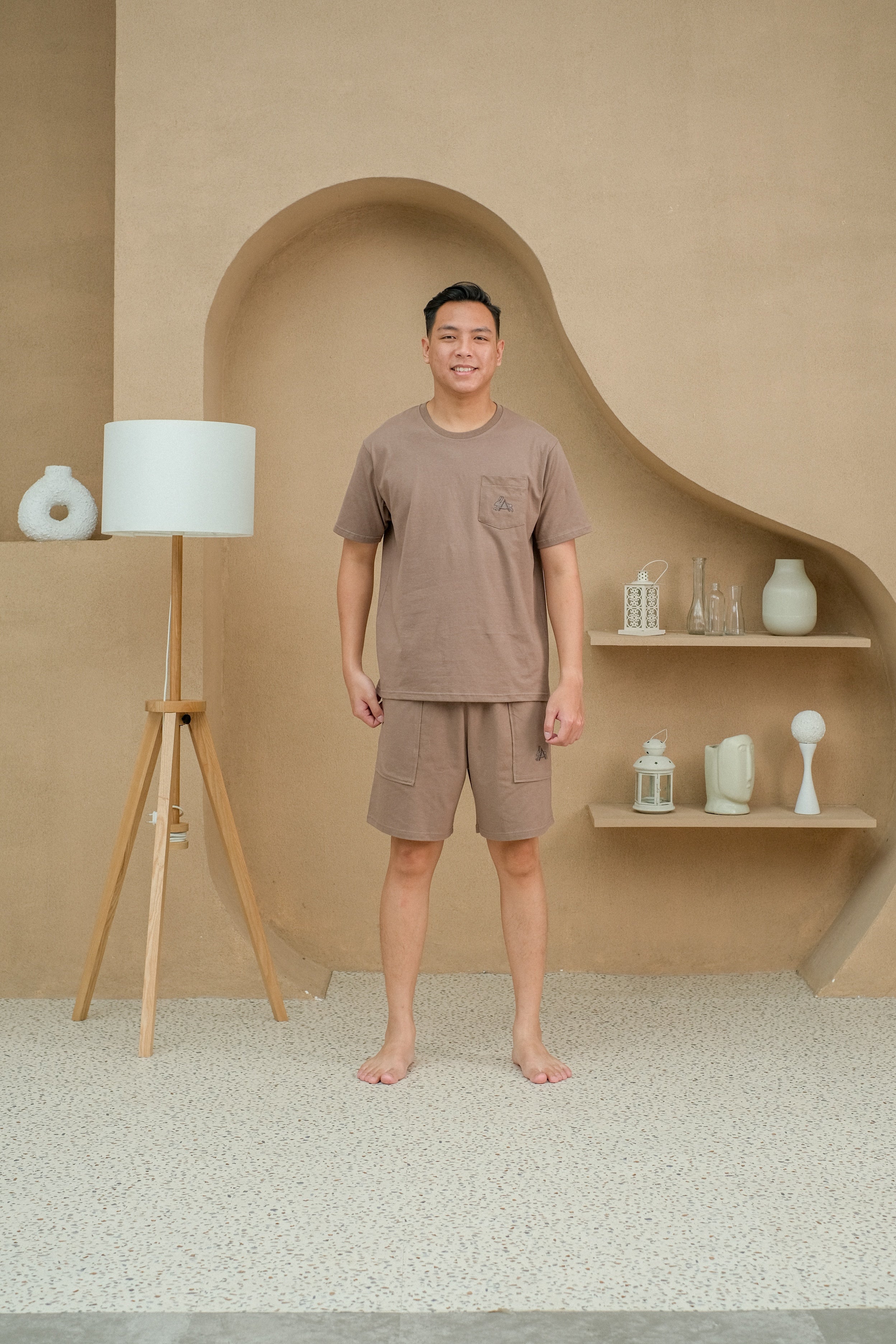 Men Coco Brown Cotton Short Pajamas Set