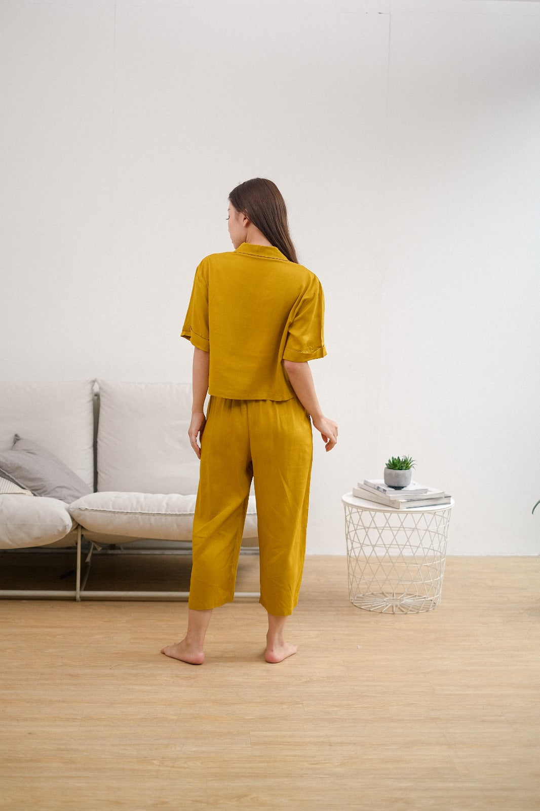 Sandra Fashion Yellow Mustard Viscose Rayon Long Pajamas Set